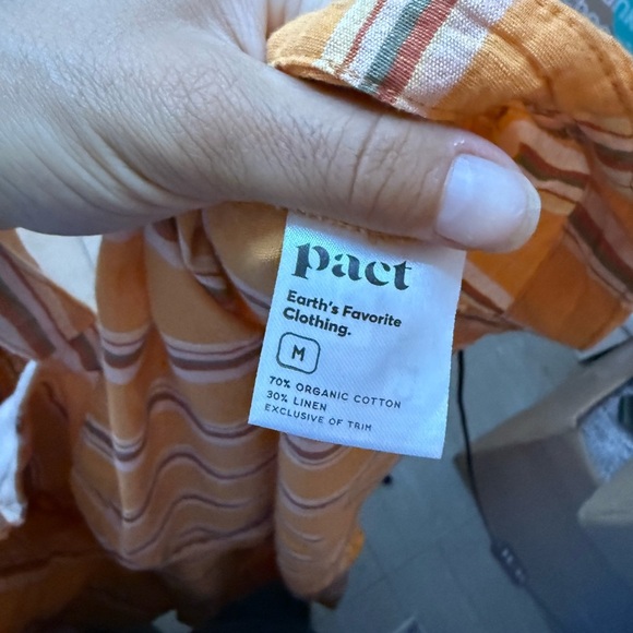 Pact Linen Blend Orange Striped Canopy Picnic Button Front Dress - Picture 5 of 9